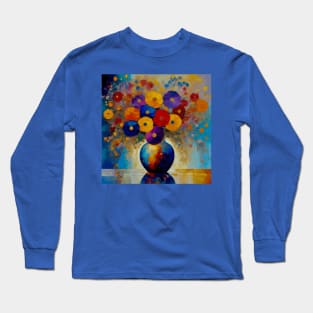 Colorful Floral Still Life Painting in a Blue Vase Long Sleeve T-Shirt